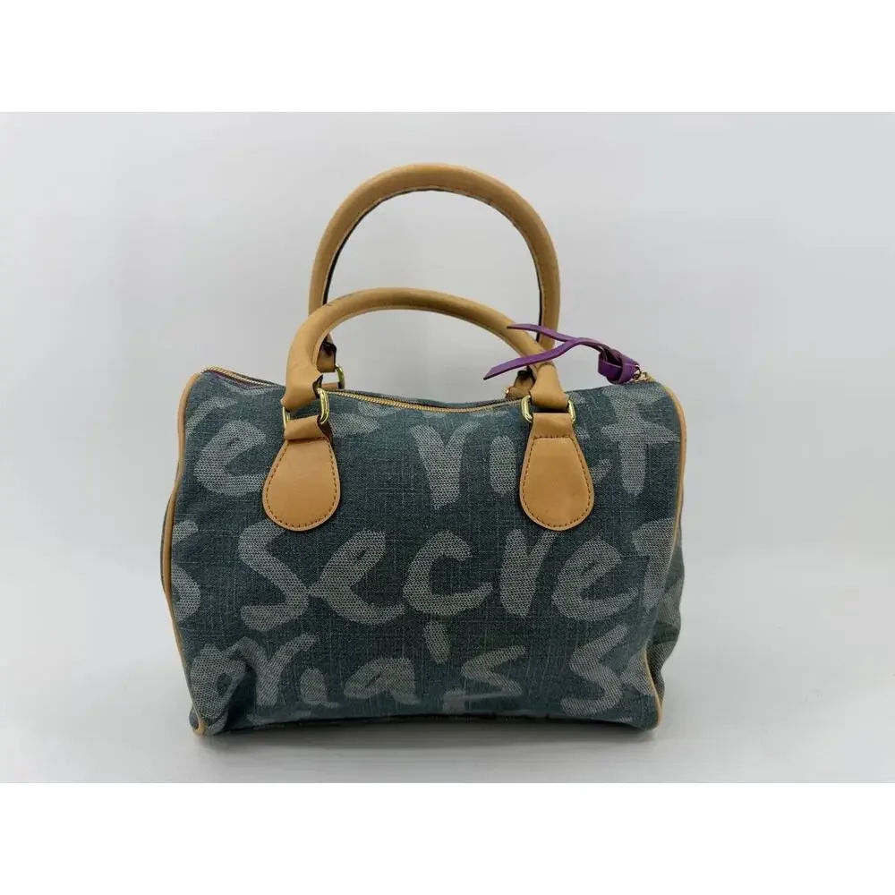 Victoria's Secret Love Spell Denim Logo Satchel Handbag Blue Purple